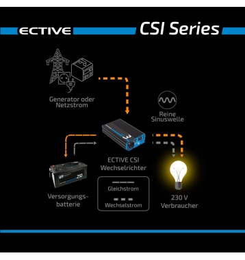 ECTIVE CSI 10 1000W/12V Sinus-Wechselrichter mit Ladegert, NVS- und USV-Funktion (gebraucht, Zustand gut)