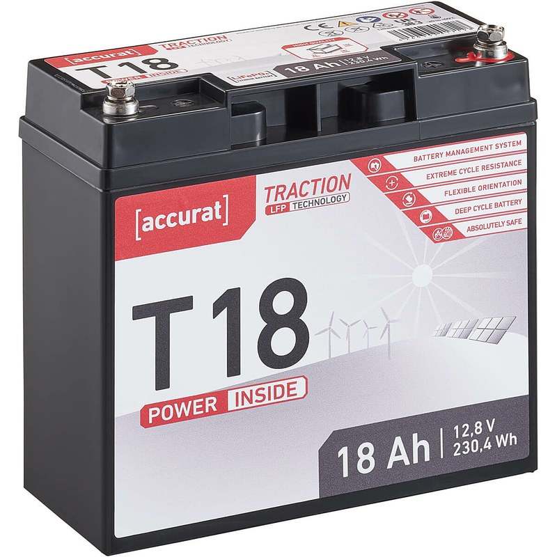 Accurat Traction T18 12V LFP Lithium Versorgungsbatterie 18Ah