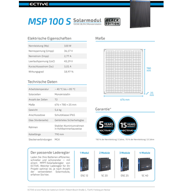 ECTIVE MSP 100s Black Monokristallines Solarmodul 100W (gebraucht, Zustand gut)