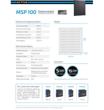 ECTIVE MSP 100 Black Monokristallines Solarmodul 100W (gebraucht, Zustand gut)