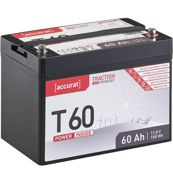 Accurat Traction T60 LFP 12V LiFePO4 Lithium Versorgungsbatterie 60 Ah (USt-befreit nach 12 Abs.3 Nr. 1 S.1 UStG)
